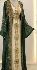 Green And White Georgette Zari Work Kaftan