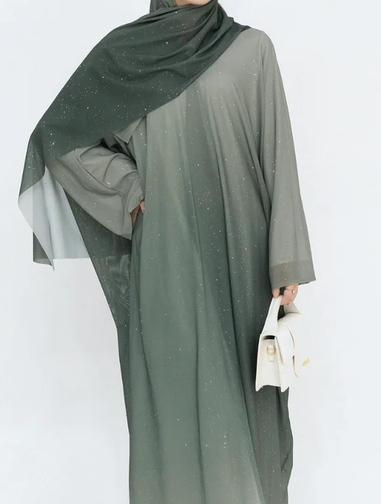 Ombre Sparkly Abaya + Hijab Set Green
